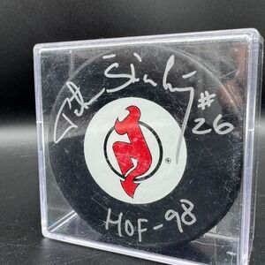 Peter Stastny Signed New Jersey Devils Puck Autographed HOF 98 Inscription #26